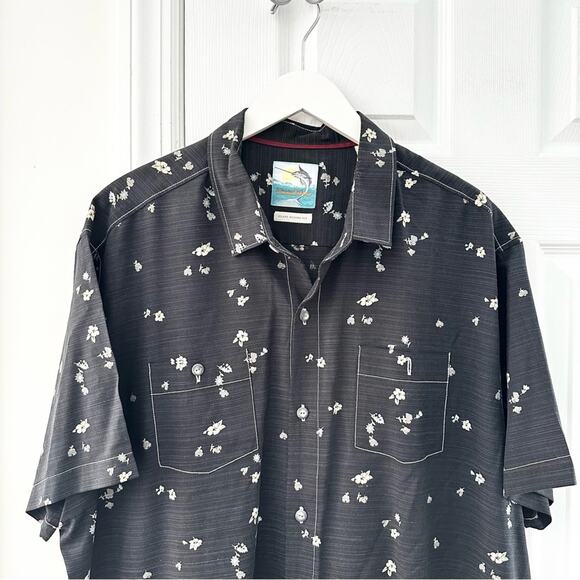 Tommy Bahama Black Floral Island Modern Fit Silk Cotton Button Down Shirt XLX - Picture 2 of 9